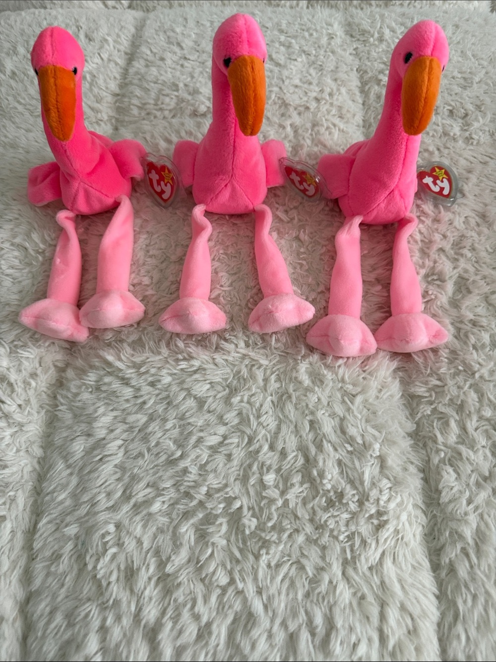 Ty Flock of Bright Pink Flamingo Plush with Orange Beak - Set of Three